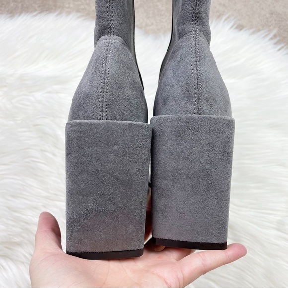 New Steven New York by Steve Madden Taite Pointed Toe Booties in Gray Faux Suede - Picture 4 of 11